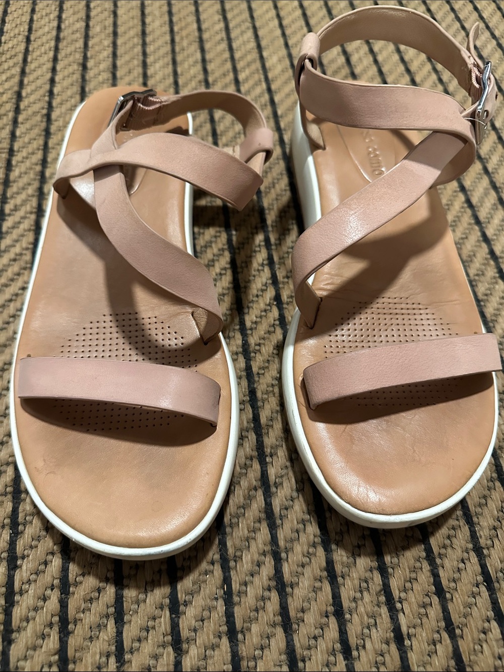 Corso Como Blush Pink Leather Cross-Strap Sandals